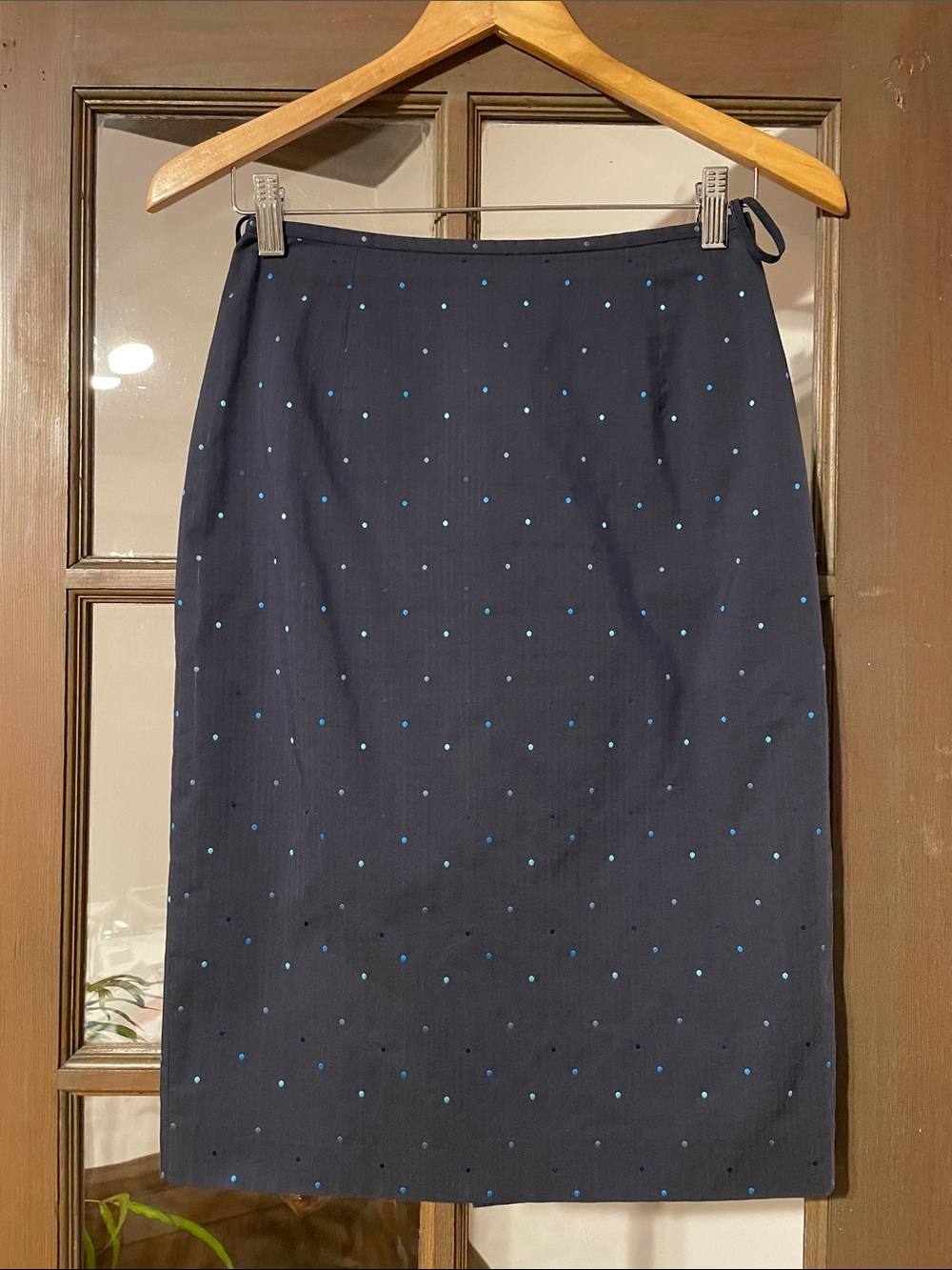 Classic Navy Pencil Skirt with Blue Dot Detail